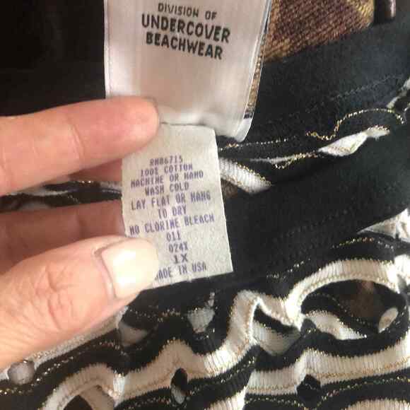 Vtg Under Cover Black white mesh gold top cover up Women’s Sz 1x Mede In USA - Picture 5 of 5